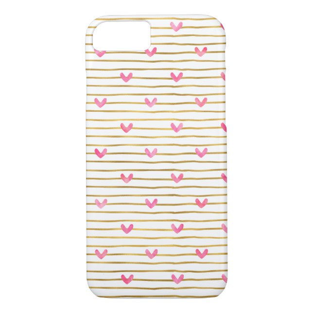 Gold Pink Hearts and Stripes Case-Mate iPhone Case (Back)