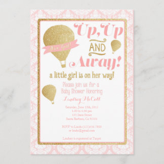 Gold Pink Hot Air Balloon Baby Shower Invitation