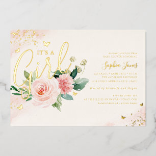Gold Pink It's A Girl Baby Shower 