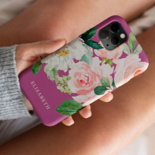 Gold Pink ivory Watercolor Floral with Your Name Case-Mate iPhone Case