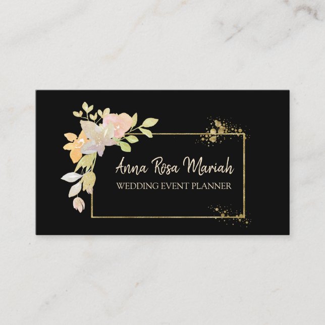 *~* Gold Pink Lavender Glitter Floral Elegant Business Card (Front)