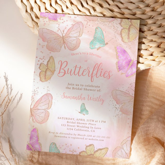 Gold pink Lifetime of butterflies bridal shower Invitation (Gold pink Lifetime of butterflies bridal shower Invitation)