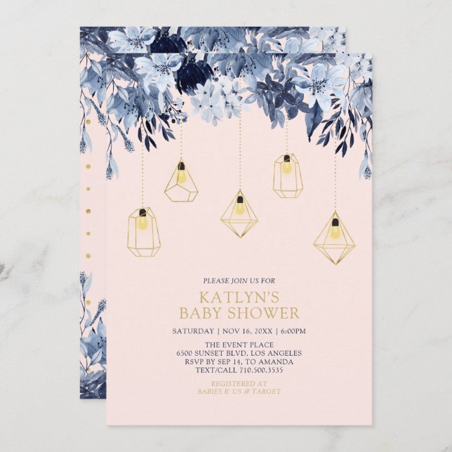 Gold & Pink | Lights Boho chic Baby Shower Invitation (Front/Back)