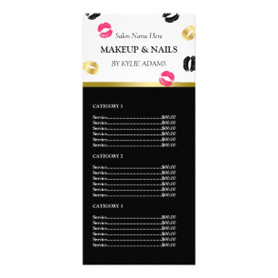 Gold & Pink Lipstick Marks Makeup Price List Rack Card