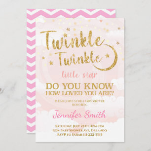 Gold Pink Little Star Baby Shower Invitation