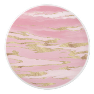 Gold Pink Marble Abstract Painting Ceramic Knob