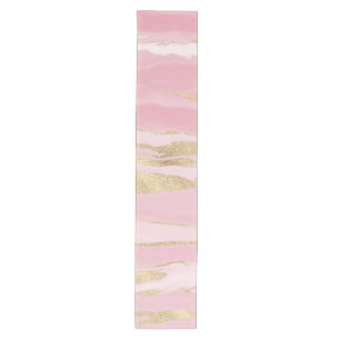 Gold Pink Marble Abstract Painting Medium Table Runner