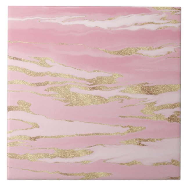 Gold Pink Marble Abstract Painting Tile (Front)