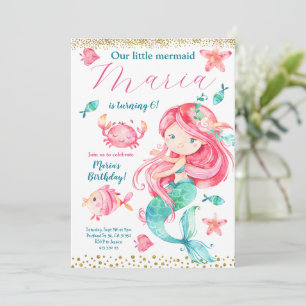 Gold Pink Mermaid Birthday Invitation