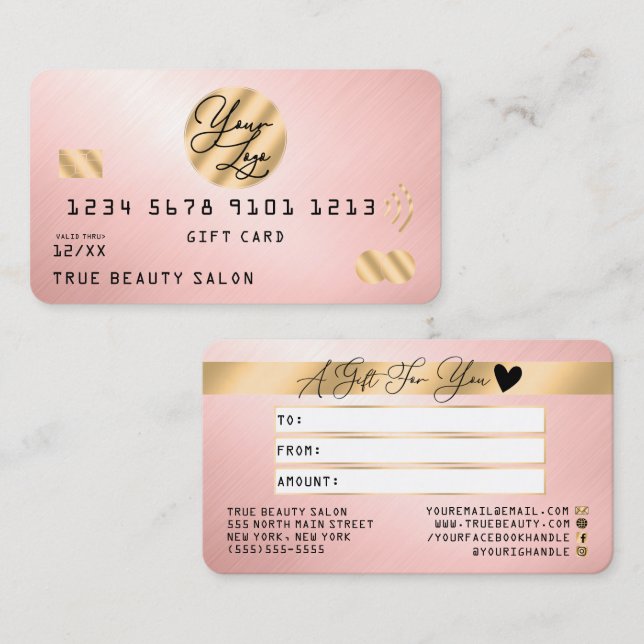 Gold Pink Metallic Credit Logo Gift Certificate (Front/Back)