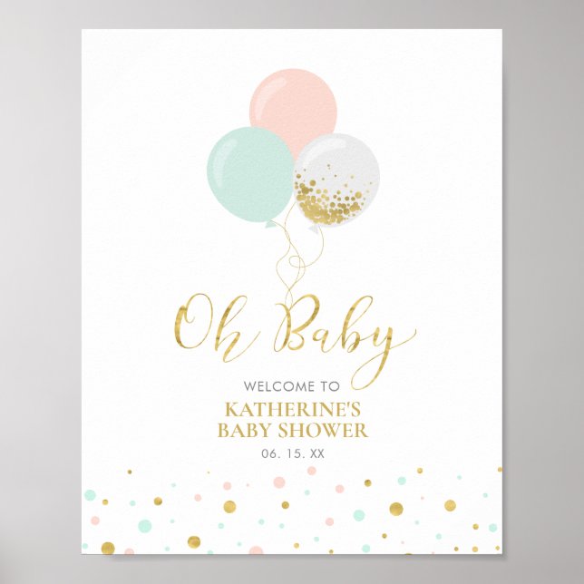 Gold Pink Mint Gender Neutral Baby Shower Welcome Poster (Front)