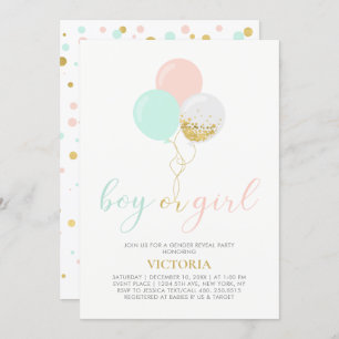Gold, Pink, Mint   Gender Reveal Baby Shower Invitation