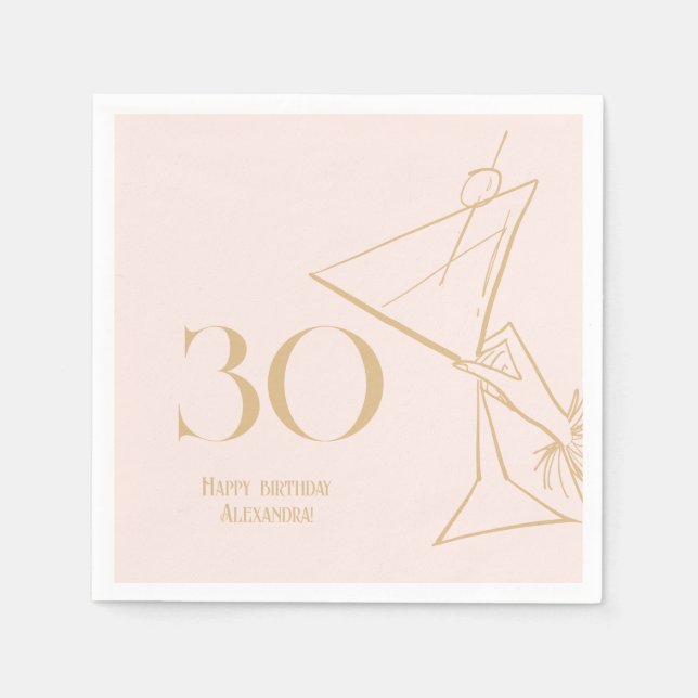 Gold Pink Modern 30th Adult Birthday Napkin (Front)