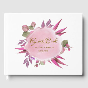 Gold Pink Modern Elegant Watercolor Floral Wedding Guest Book