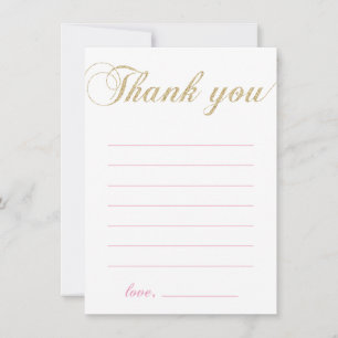 Gold & Pink Modern Girl Party Thank You Note Card