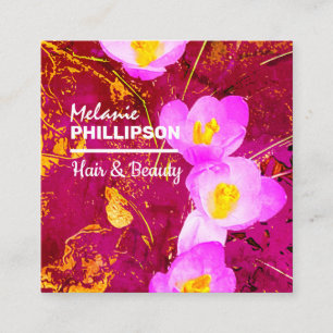 Gold Pink Modern Hair Beauty Square Business Card