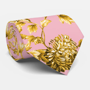 Gold & Pink Modern Vintage Botanical Floral Toile Tie