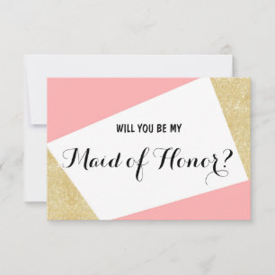 Gold pink modern Will you be my Maid of Honour Invitation