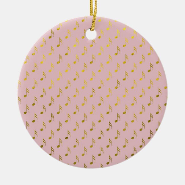 Gold Pink Musical Notes Metallic Faux Foil Ceramic Tree Decoration (Front)