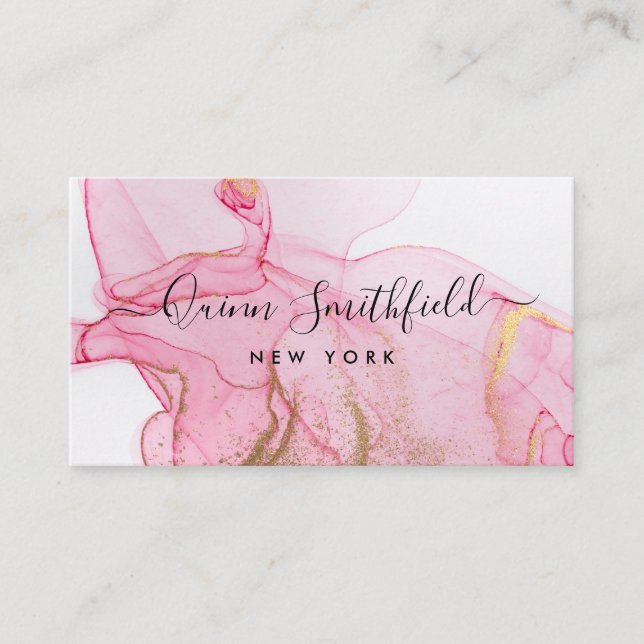 Gold Pink Painting Splatter Business Card (Front)