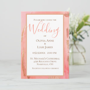 Gold Pink Peach Modern Elegant Script Wedding Invitation