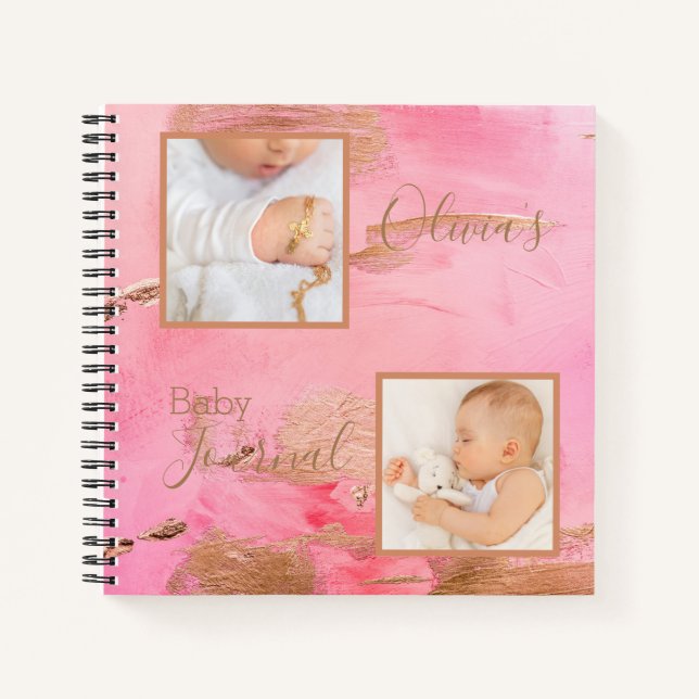 Gold Pink Photo Abstract Watercolor Baby Journal (Front)