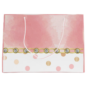 Gold, Pink, Polkadot, Pastel, Girly, Sweet, Chic Large Gift Bag