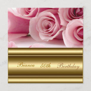 Gold pink Popular Elegant 50th Birthday Invitation