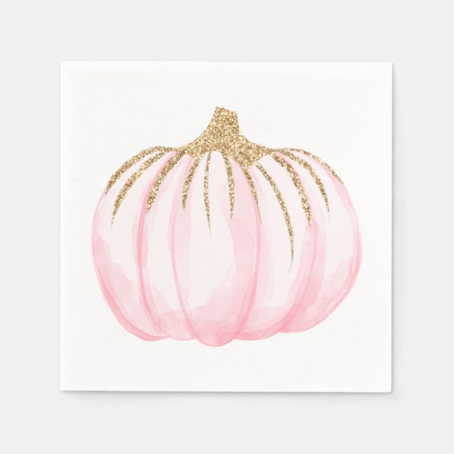 Gold Pink Pumpkin Halloween Thanksgiving Party Napkin (Front)