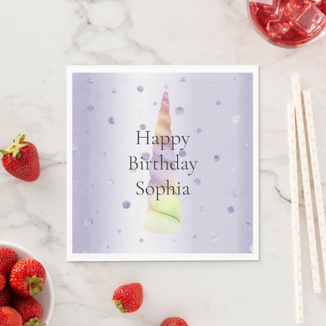 Gold Pink Purple Lime Dots Unicorn Birthday  Napkin (Insitu)