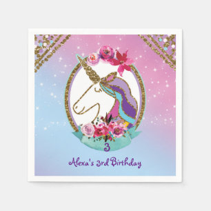 Gold Pink Purple Magical Unicorn Birthday Party Napkin
