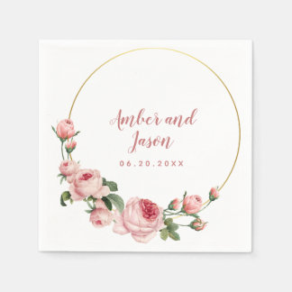 gold pink rose botanical illustration frame custom napkin