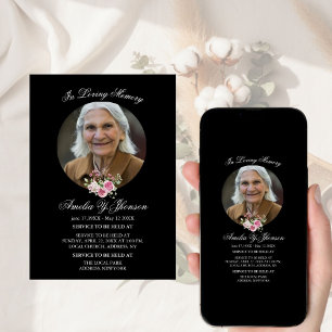 Gold Pink Rose Funeral In Loving Memory, Funeral Invitation