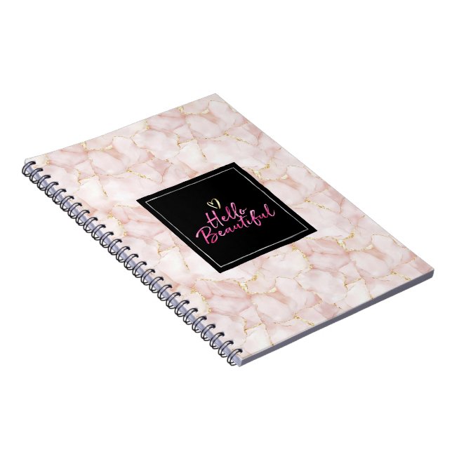 Gold Pink Rose Petals Floral Hello Beautiful  Notebook (Right Side)