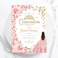 Gold Pink Roses Butterflies Quinceanera