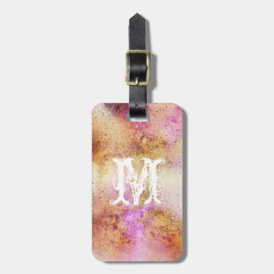 Gold Pink Sky Watercolour Personalised Luggage Tag