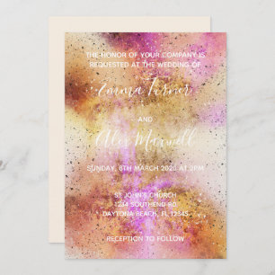 Gold Pink Sky Wedding Invitation Script Postcard