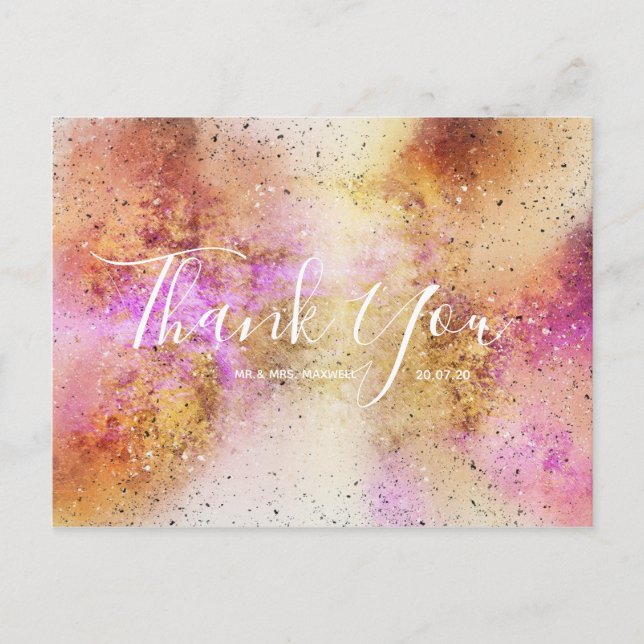 Gold Pink Sky Wedding Thank You Script Postcard (Front)
