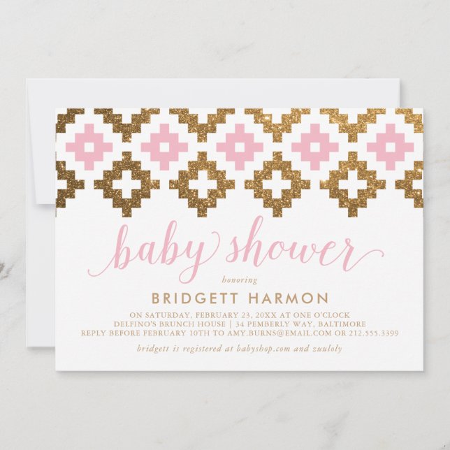 Gold Pink Southwest Blanket Baby Shower Invitation (Front)