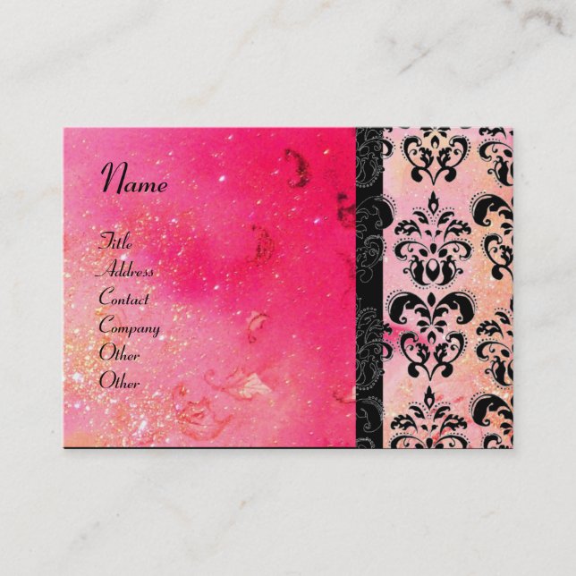 GOLD PINK SPARKLING DAMASK MONOGRAM ,fuchsia Business Card (Front)
