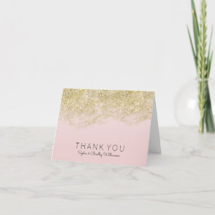 Gold Pink Sparkly Glitter Personalised Thank you Card
