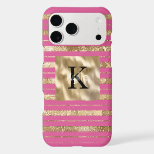 Gold Pink Stripes Monogram Name