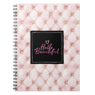 Gold Pink Tufts Hello Beautiful Heart Notebook