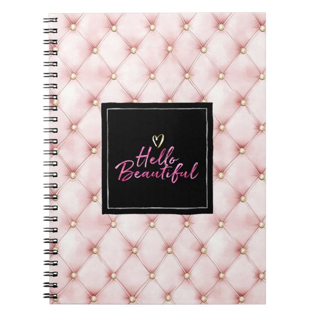 Gold Pink Tufts Hello Beautiful Heart  Notebook (Front)