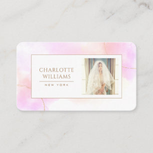Gold Pink Watercolor Custom Photo elegant White Business Card