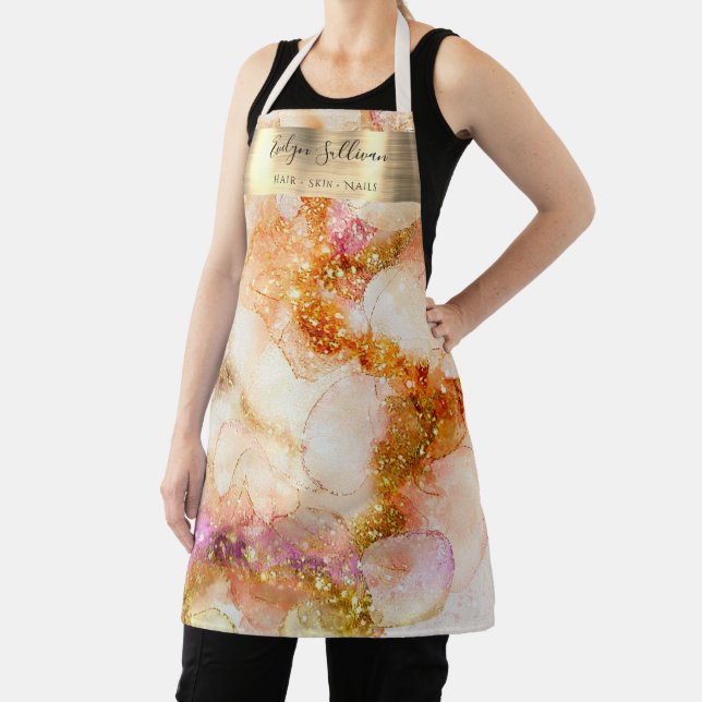 Gold pink watercolor faux foil apron (Insitu)
