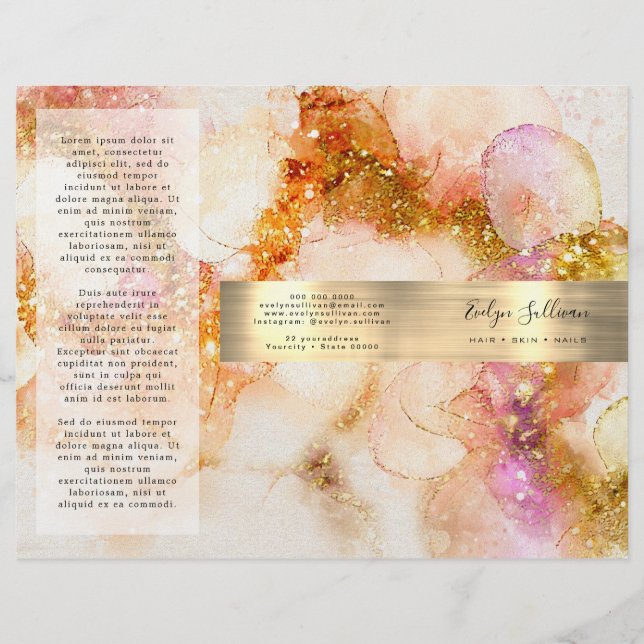 gold pink watercolor faux foil brochure (Front)