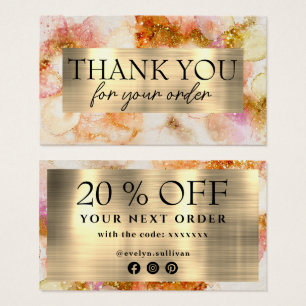 gold pink watercolor faux foil discount card