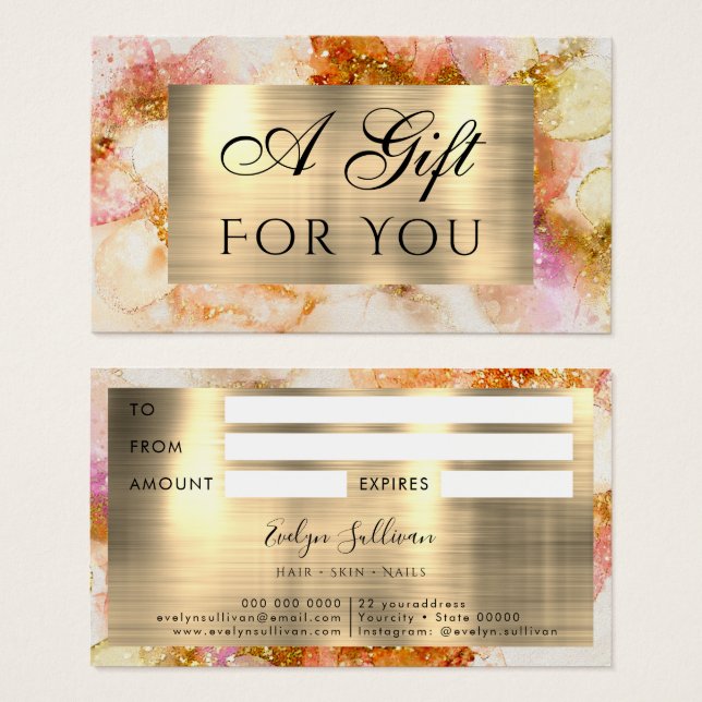 gold pink watercolor faux foil gift card (Front & Back)