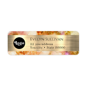 gold pink watercolor faux foil logo return address
